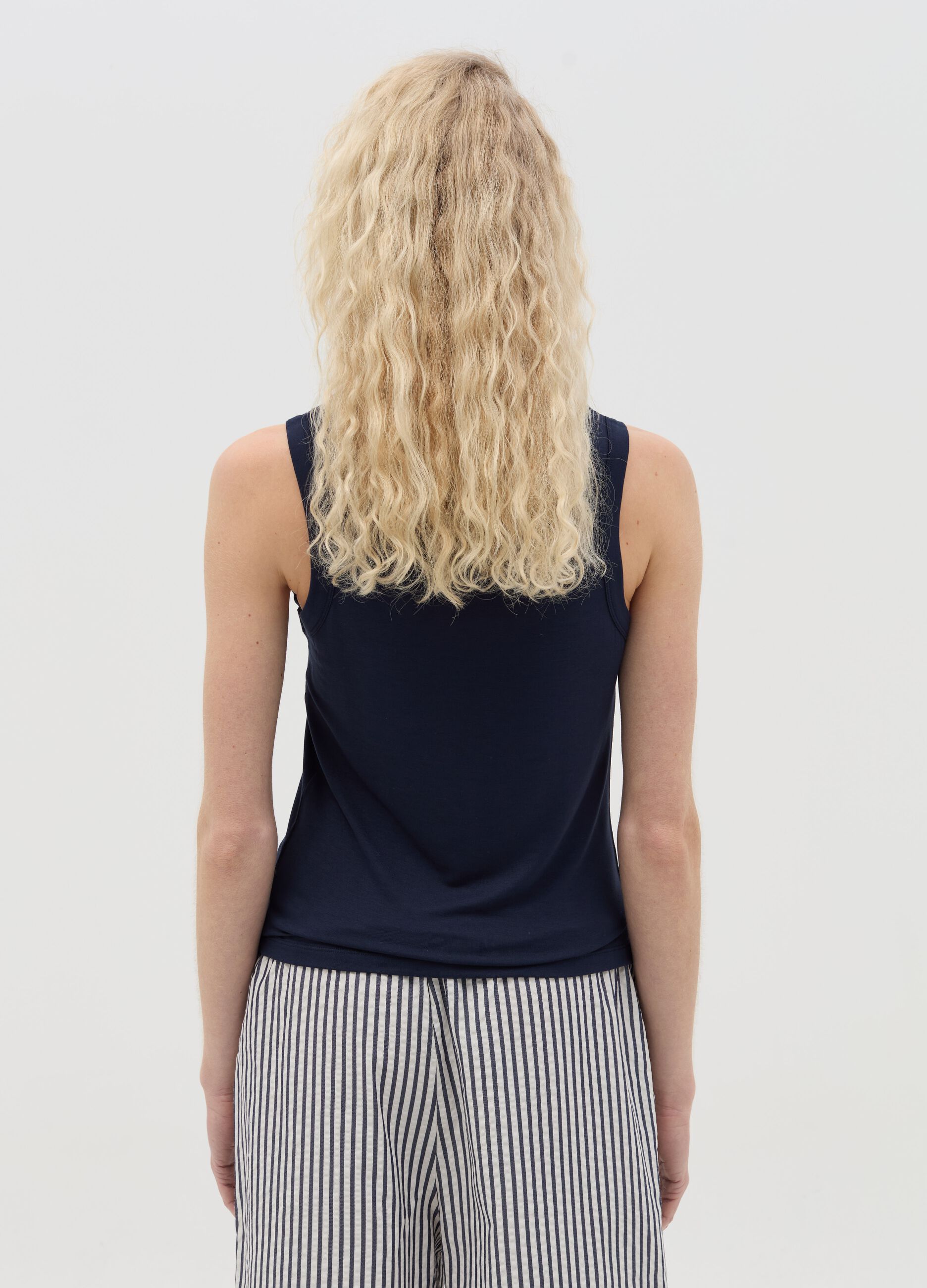 Basic blue tank top in stretch viscose