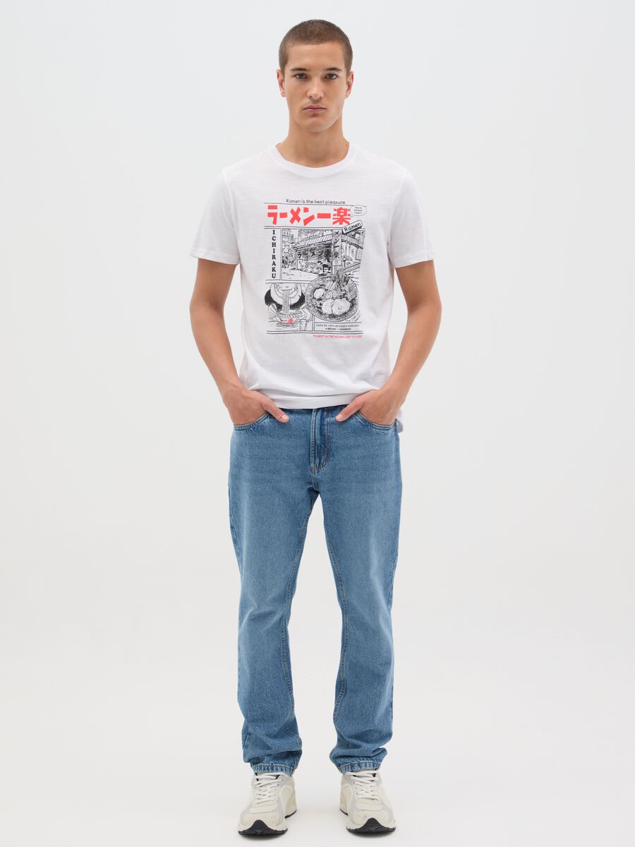 White pure cotton T-shirt with Ramen print_1