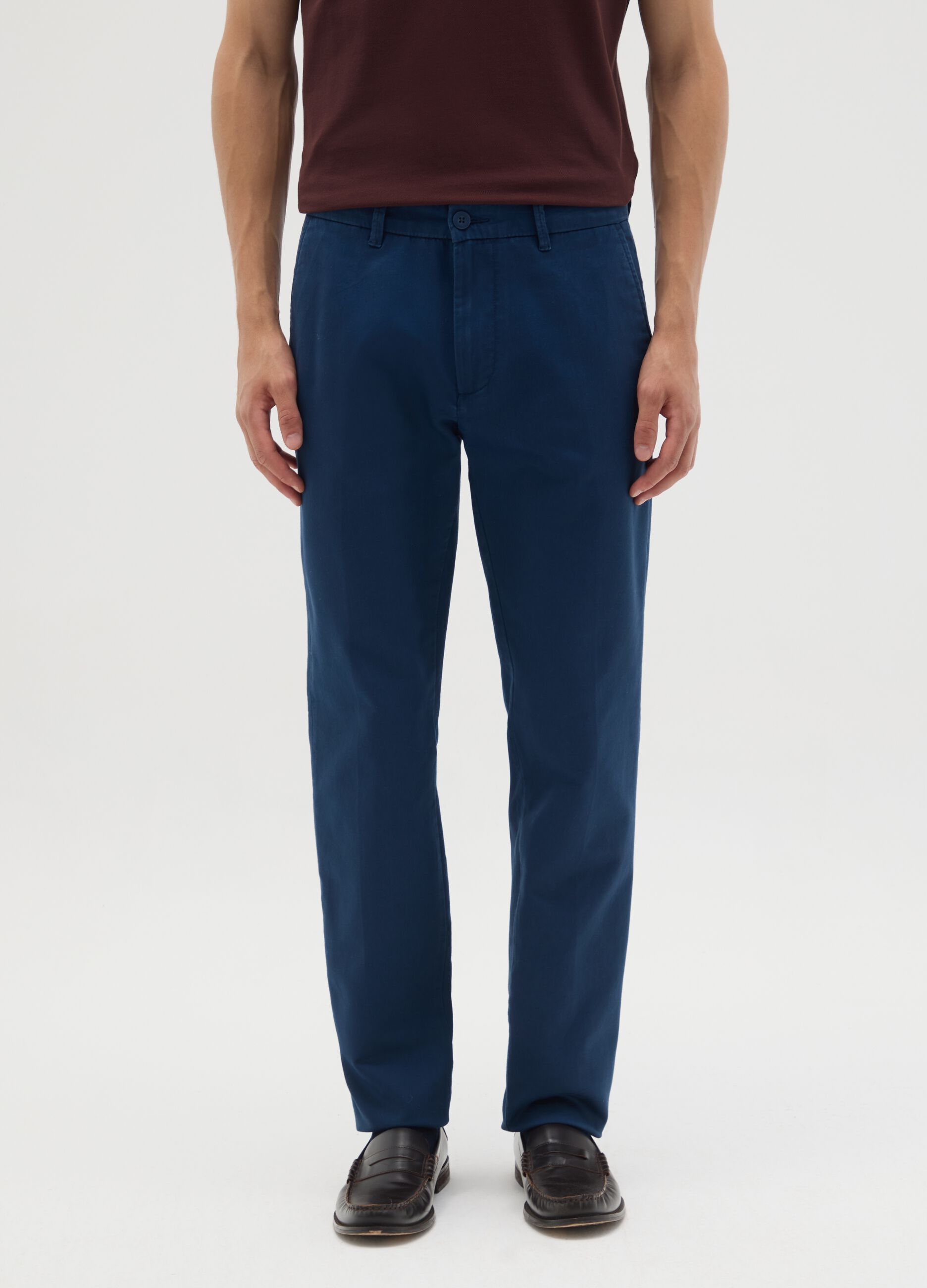 Blue cotton slim fit trousers