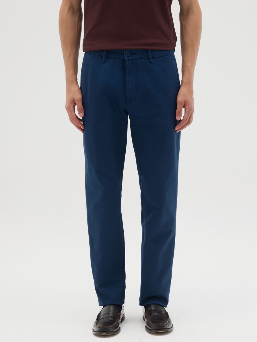 Blue cotton slim fit trousers_1