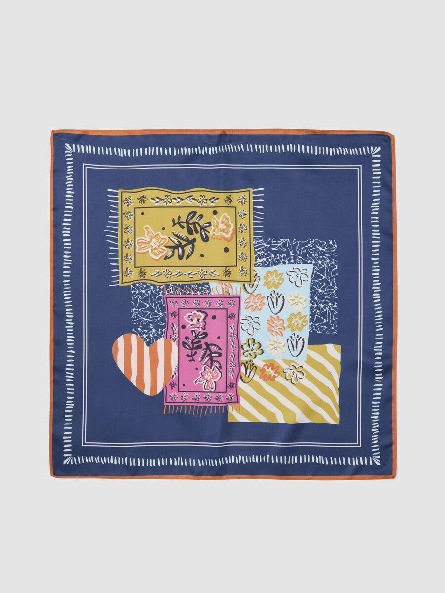 Blue scarf with multicolour print_1