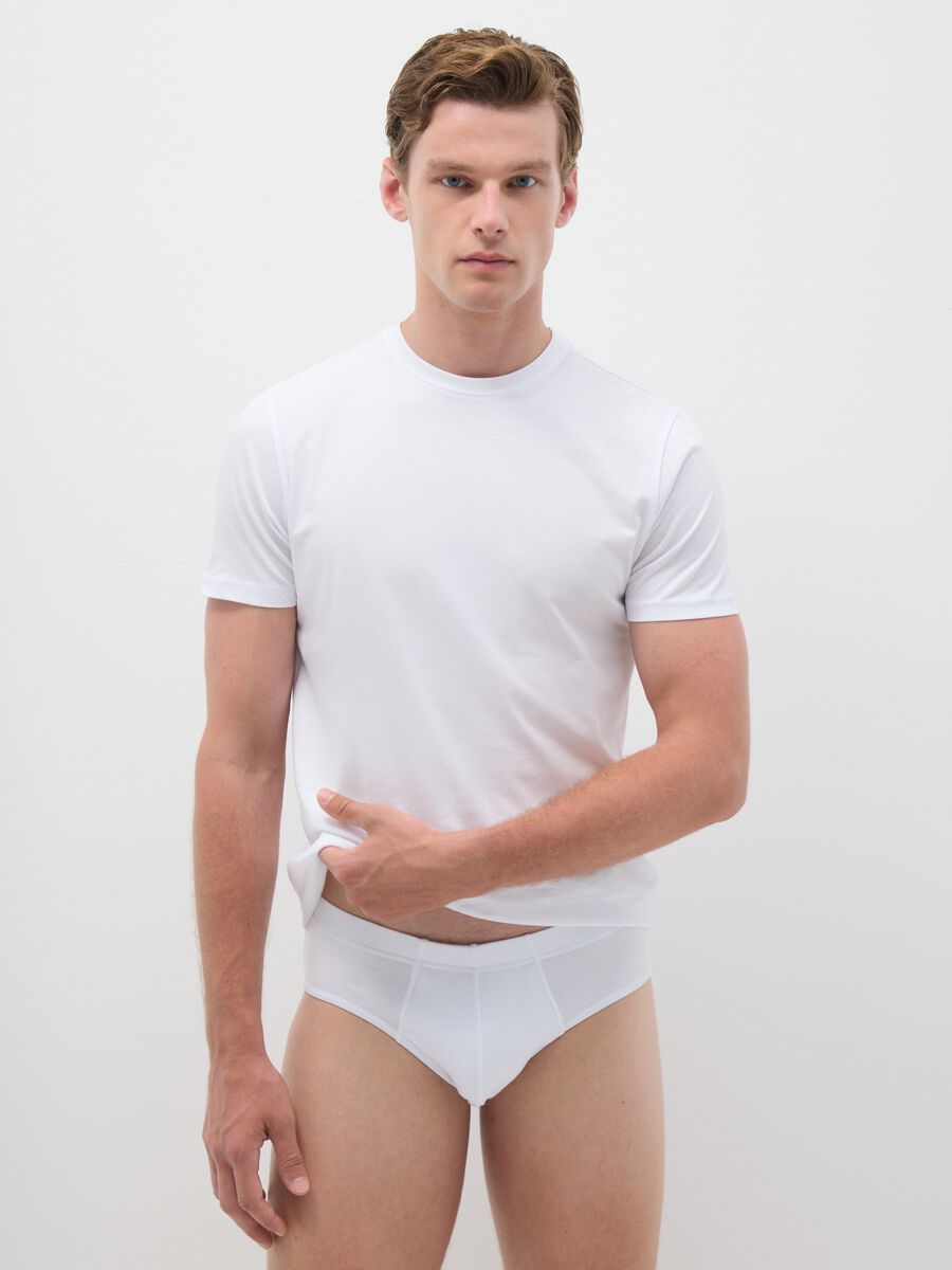 White Stretch Cotton Briefs Regular Fit_0
