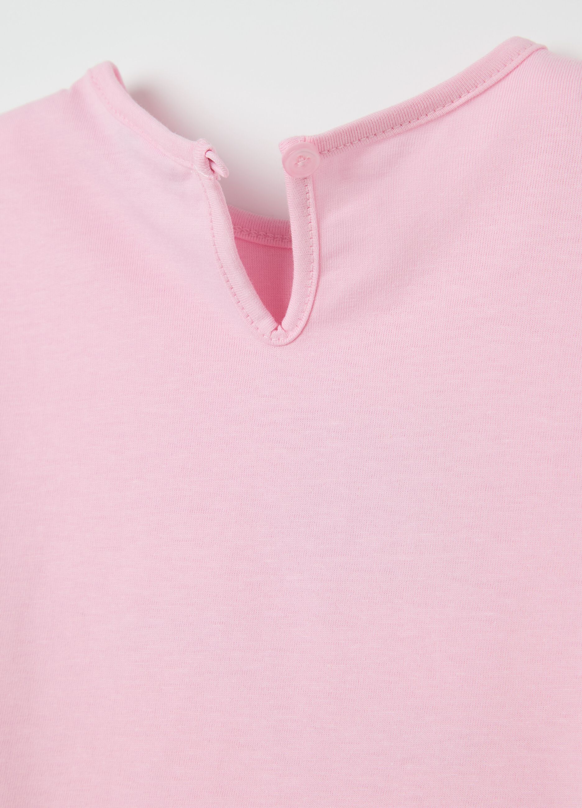 Pink cotton T-shirt with frills and print