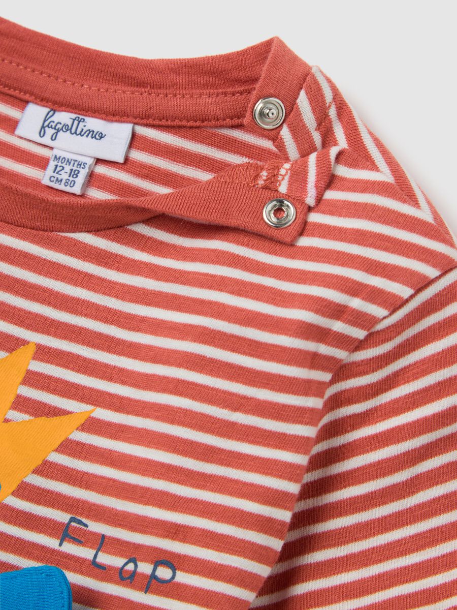 Orange striped T-shirt with Fagottino bird embellishment_3