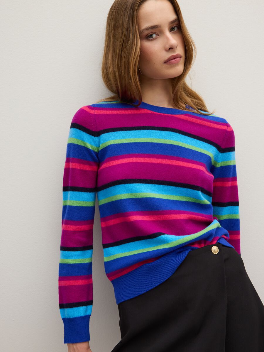 Pure wool jumper with blue and azure stripes, regular fit_0