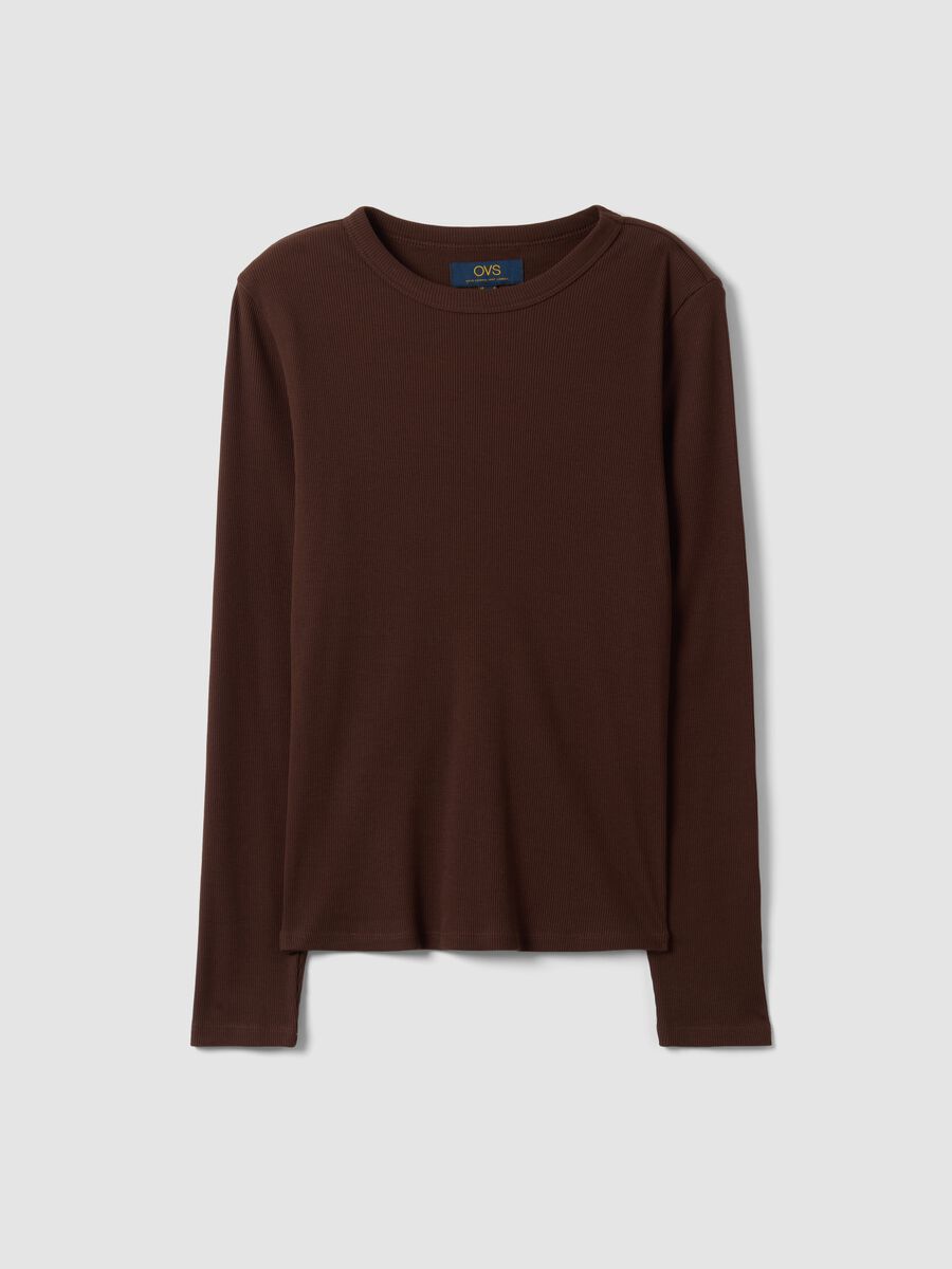 T-shirt marrone a maniche lunghe in puro cotone_4