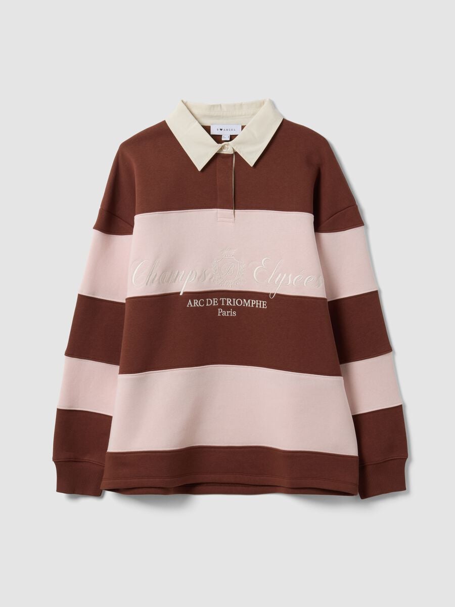 Brown striped cotton-blend sweatshirt with collar, relaxed fit_4