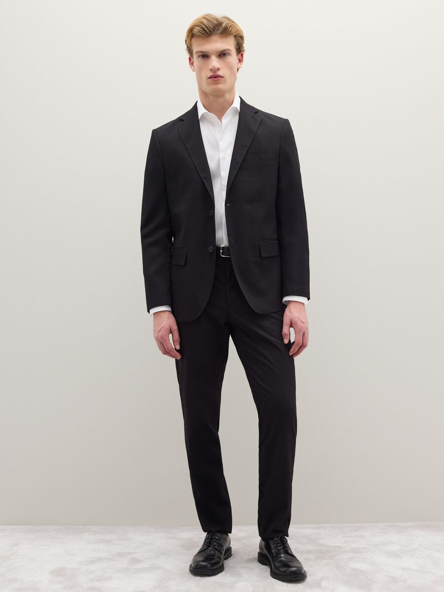 Black regular fit mixed fabric jacket_2