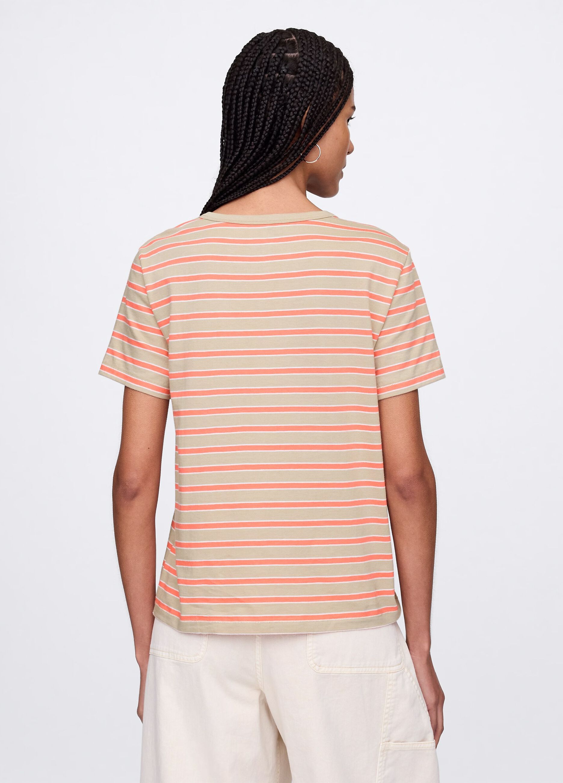 Beige and orange striped T-shirt in cotton
