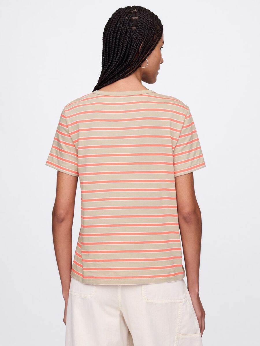 T-shirt a righe arancioni e beige in cotone_2
