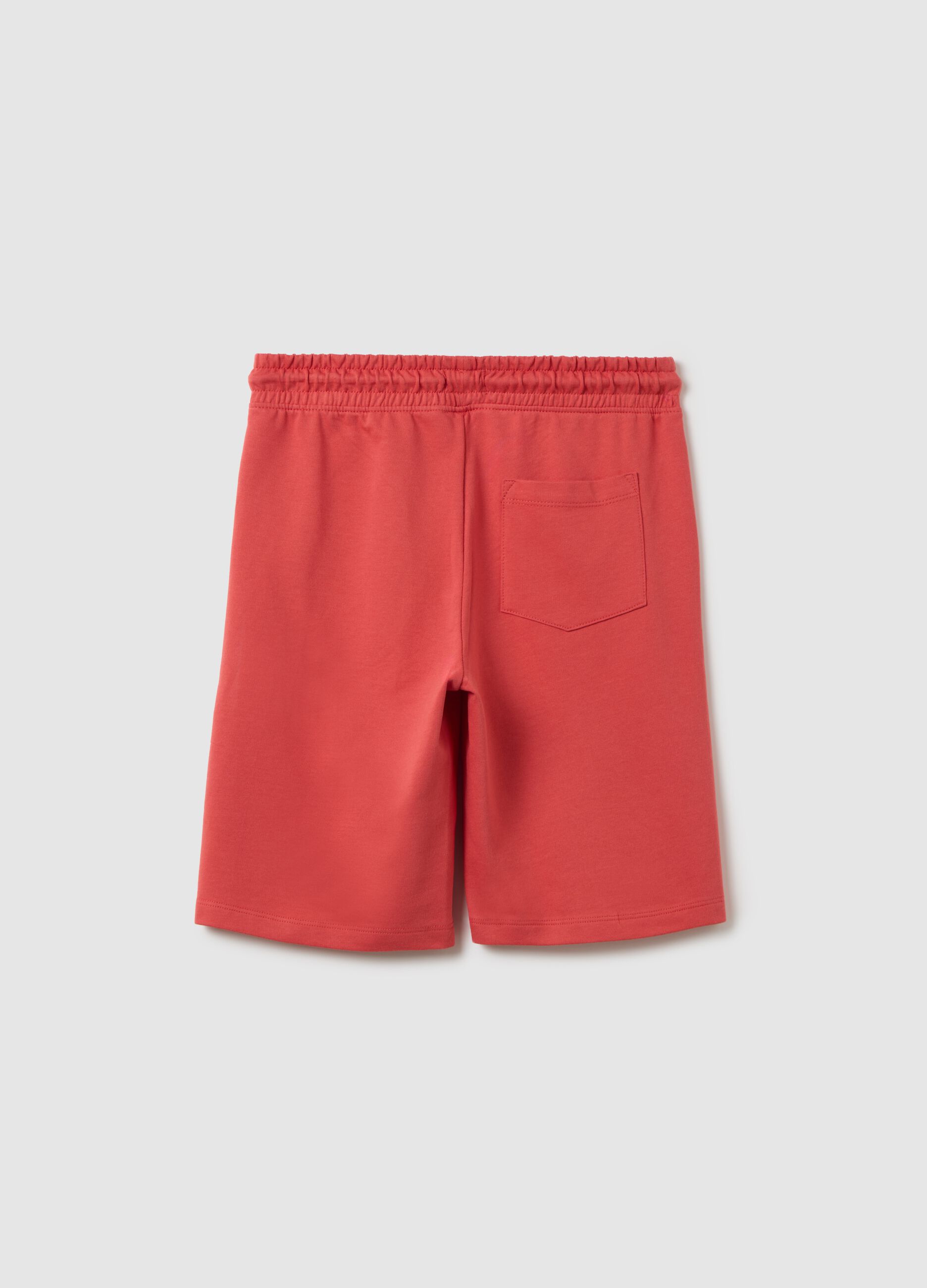 Pantaloni corti da ragazzo in puro cotone rosso regular fit