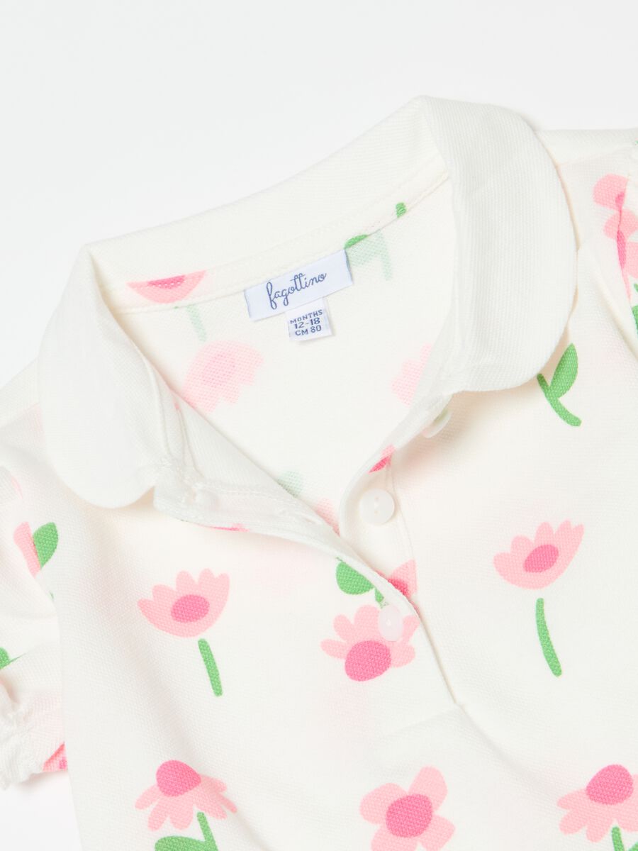 Piquet polo shirt with flowers print_2
