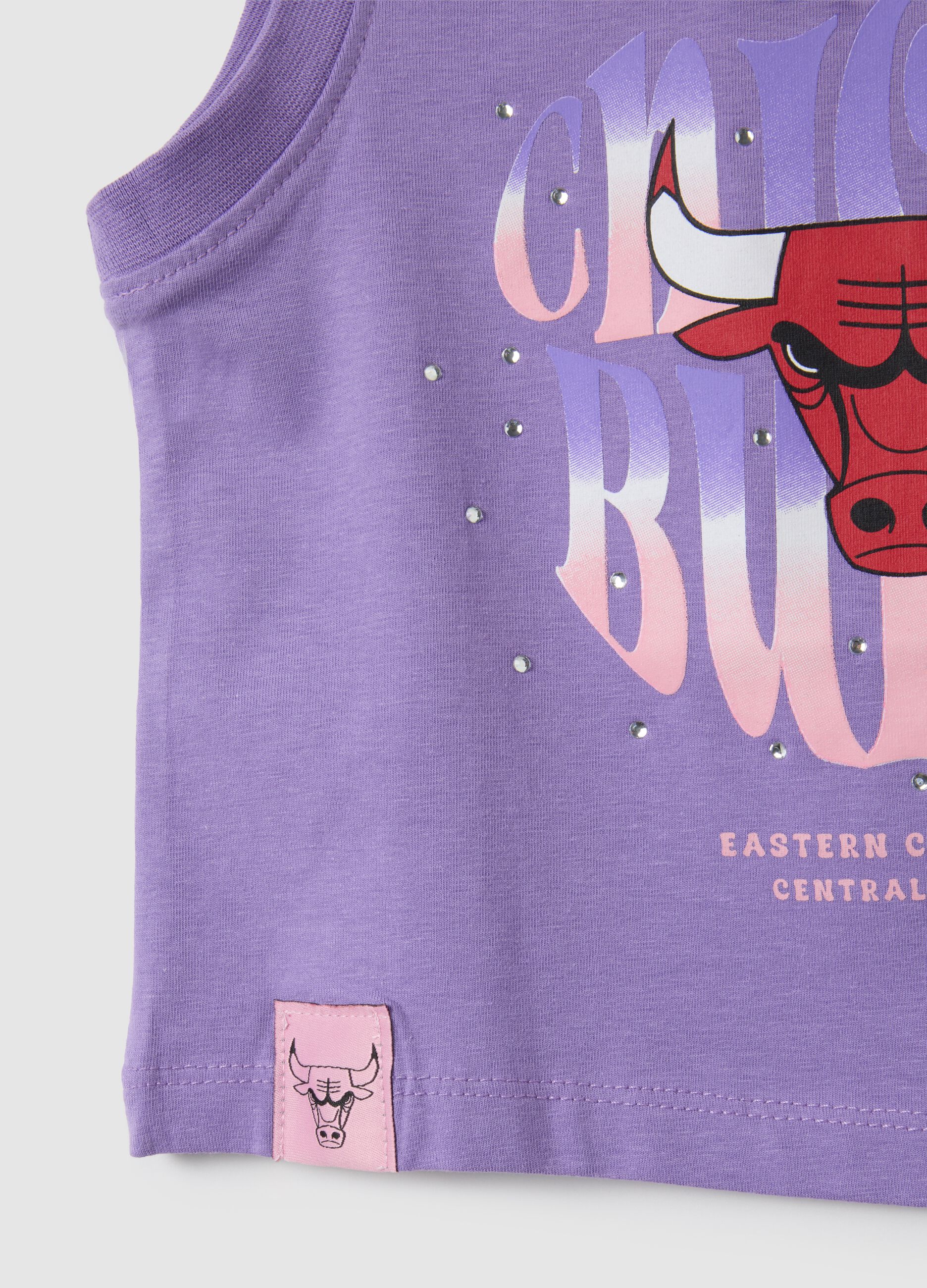 Girls' Violet Cotton Vest Regular Fit with Chicago Bulls Print