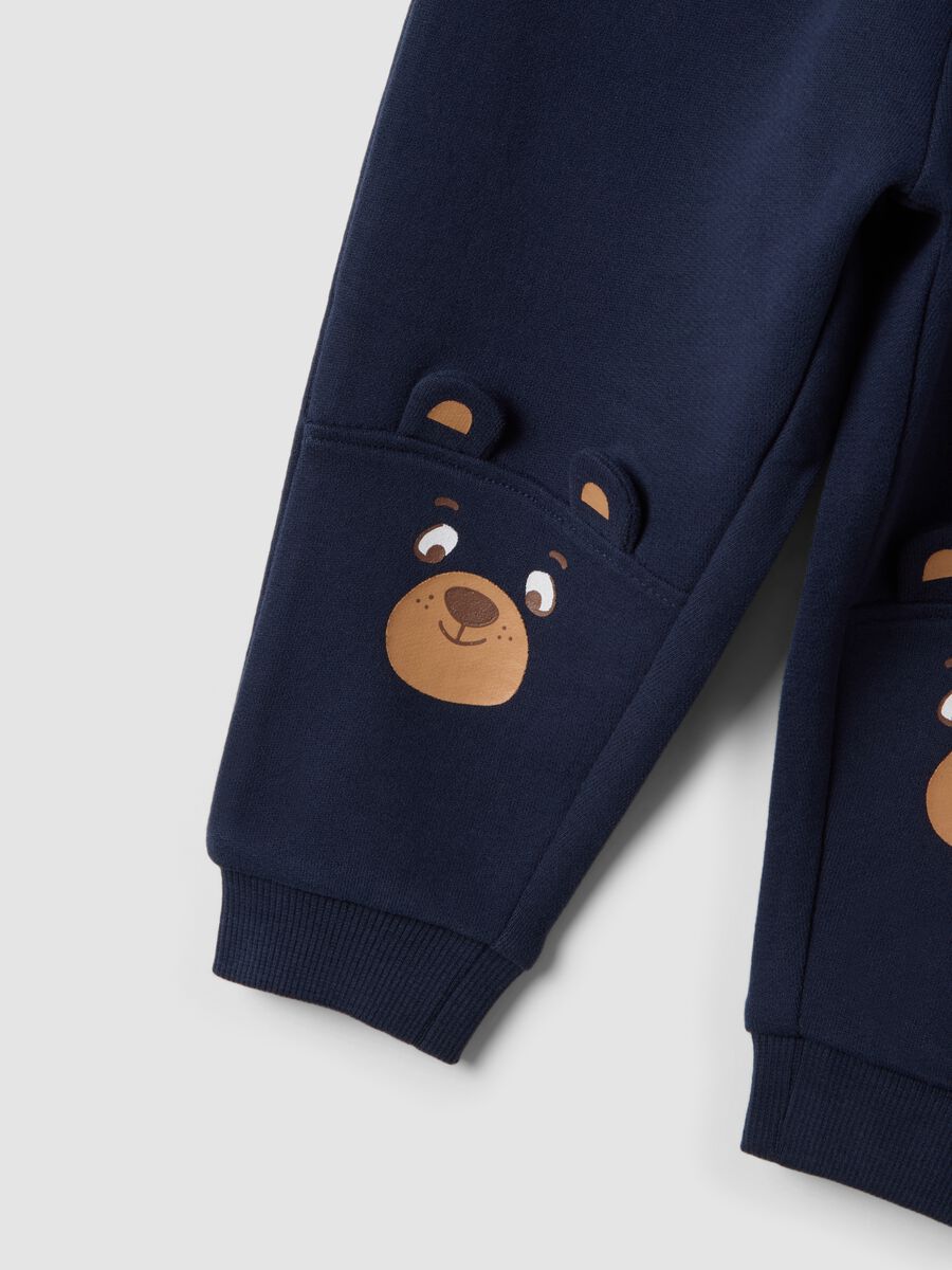 Pantaloni jogger blu in puro cotone con stampa orsetto over fit_2