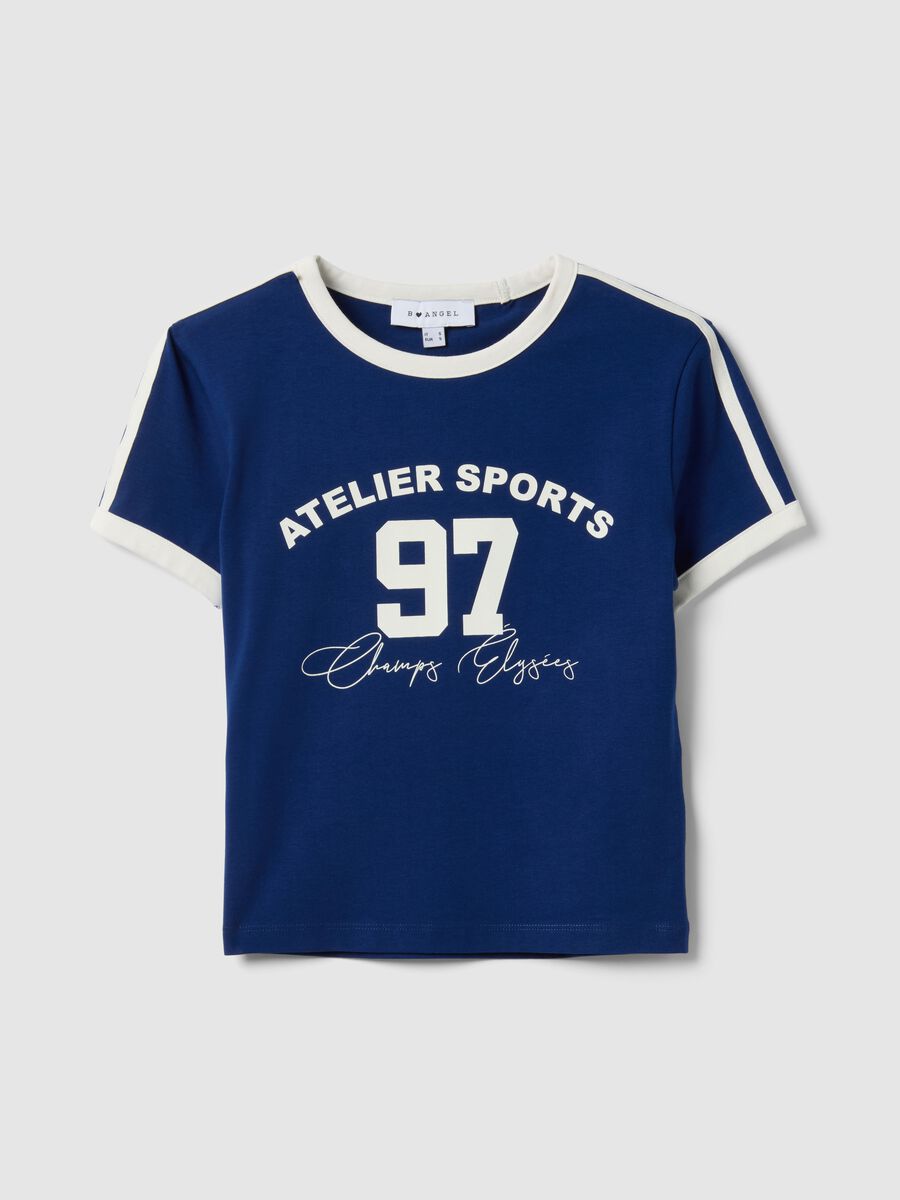 Slim fit blue stretch cotton T-shirt with print_4