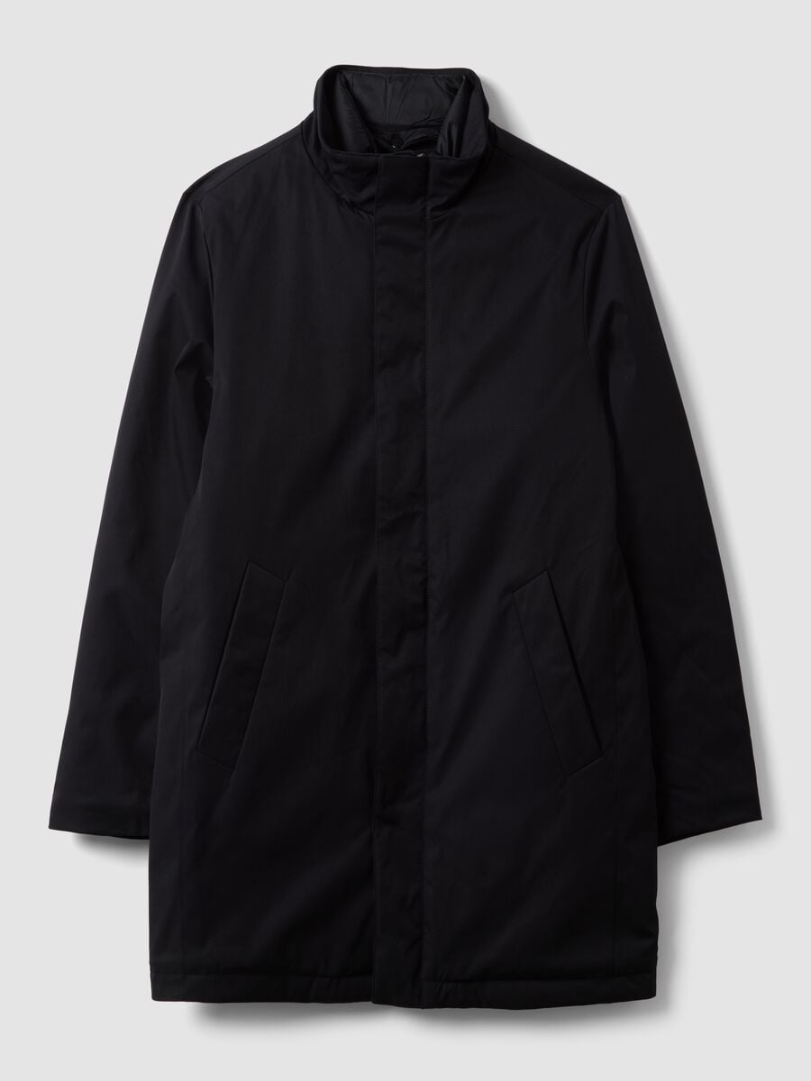 Cappotto blu imbottito regular fit con collo alto_0