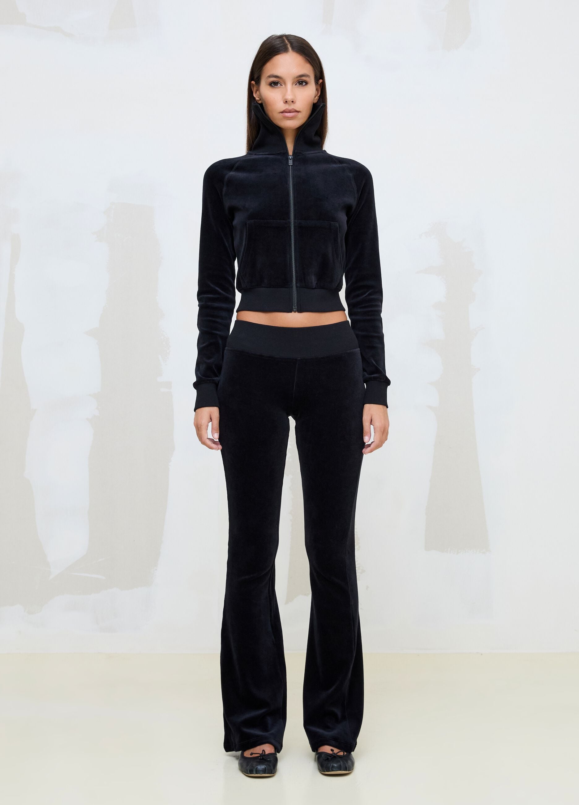 Black Velour Flared Trousers
