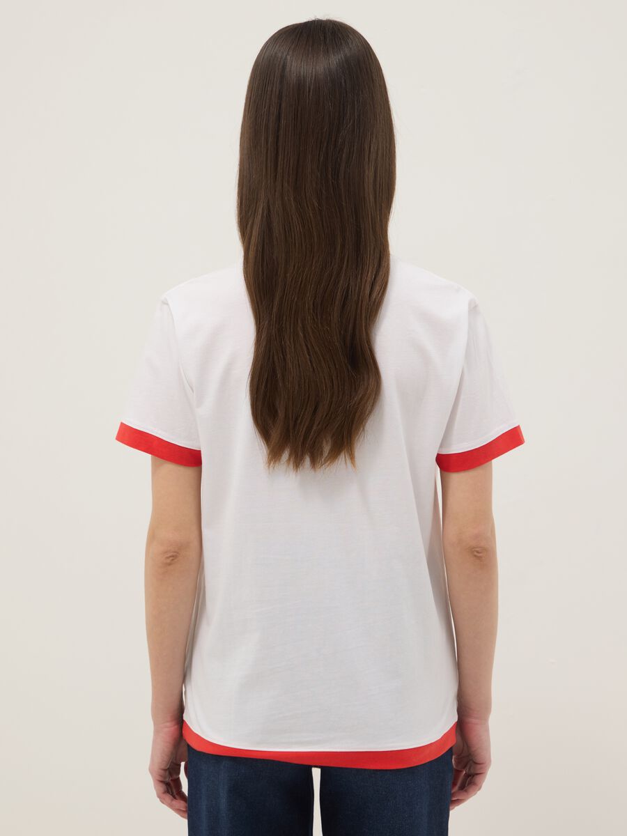 White pure cotton T-shirt regular fit with red trims_2