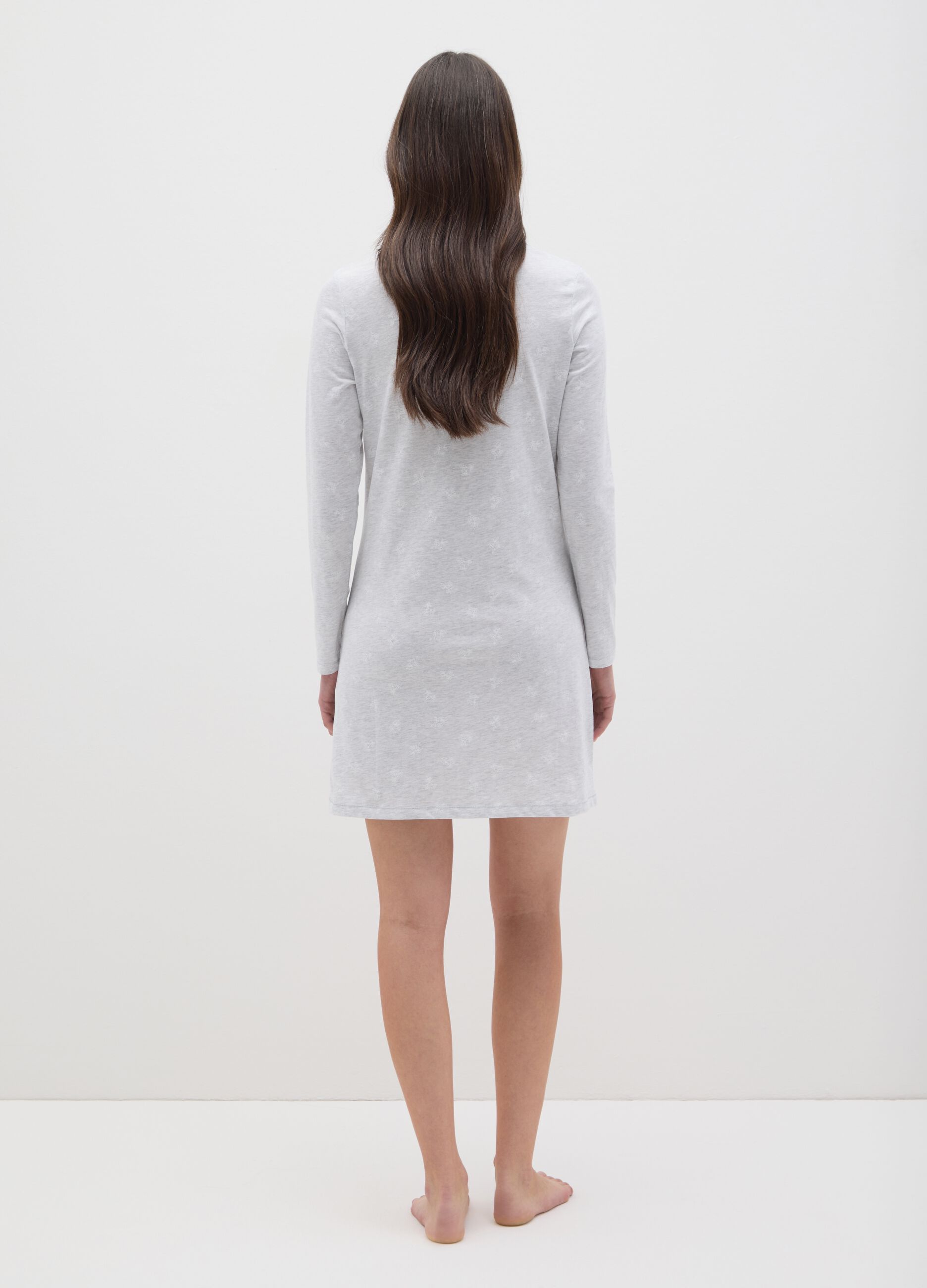 Grey pure cotton women's dress with embroidered lettering
