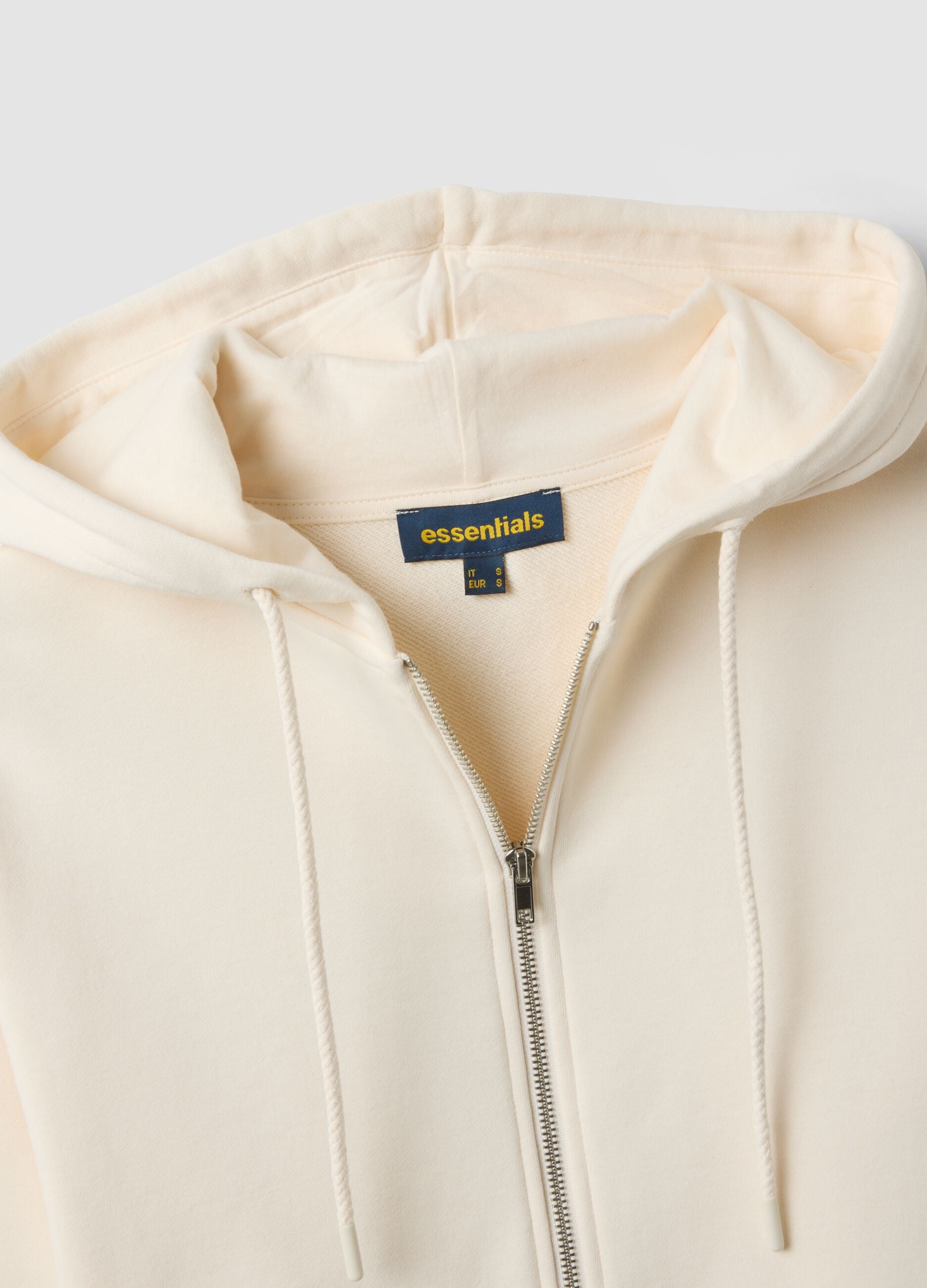 Felpa full zip bianca in misto cotone con cappuccio fitted