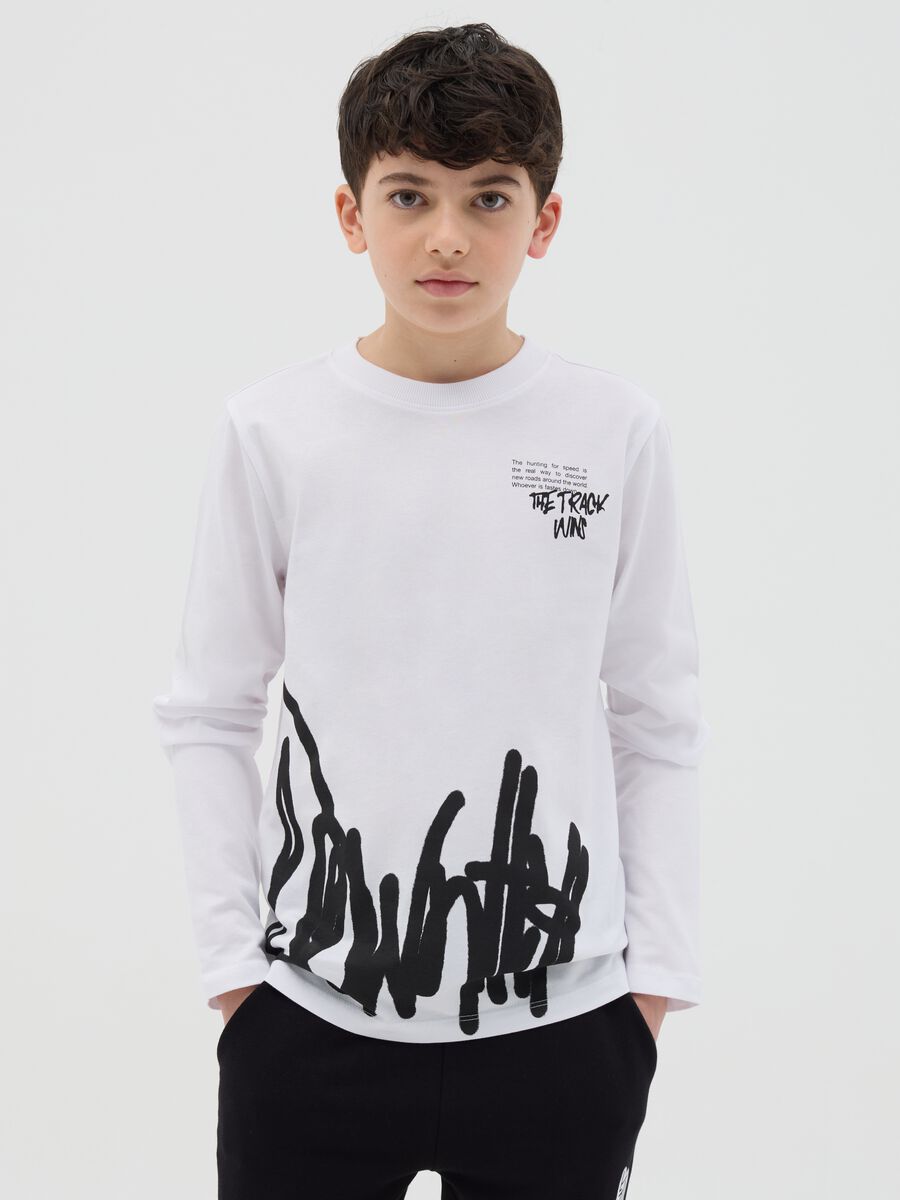 Cotton T-shirt with print and long sleeves_0