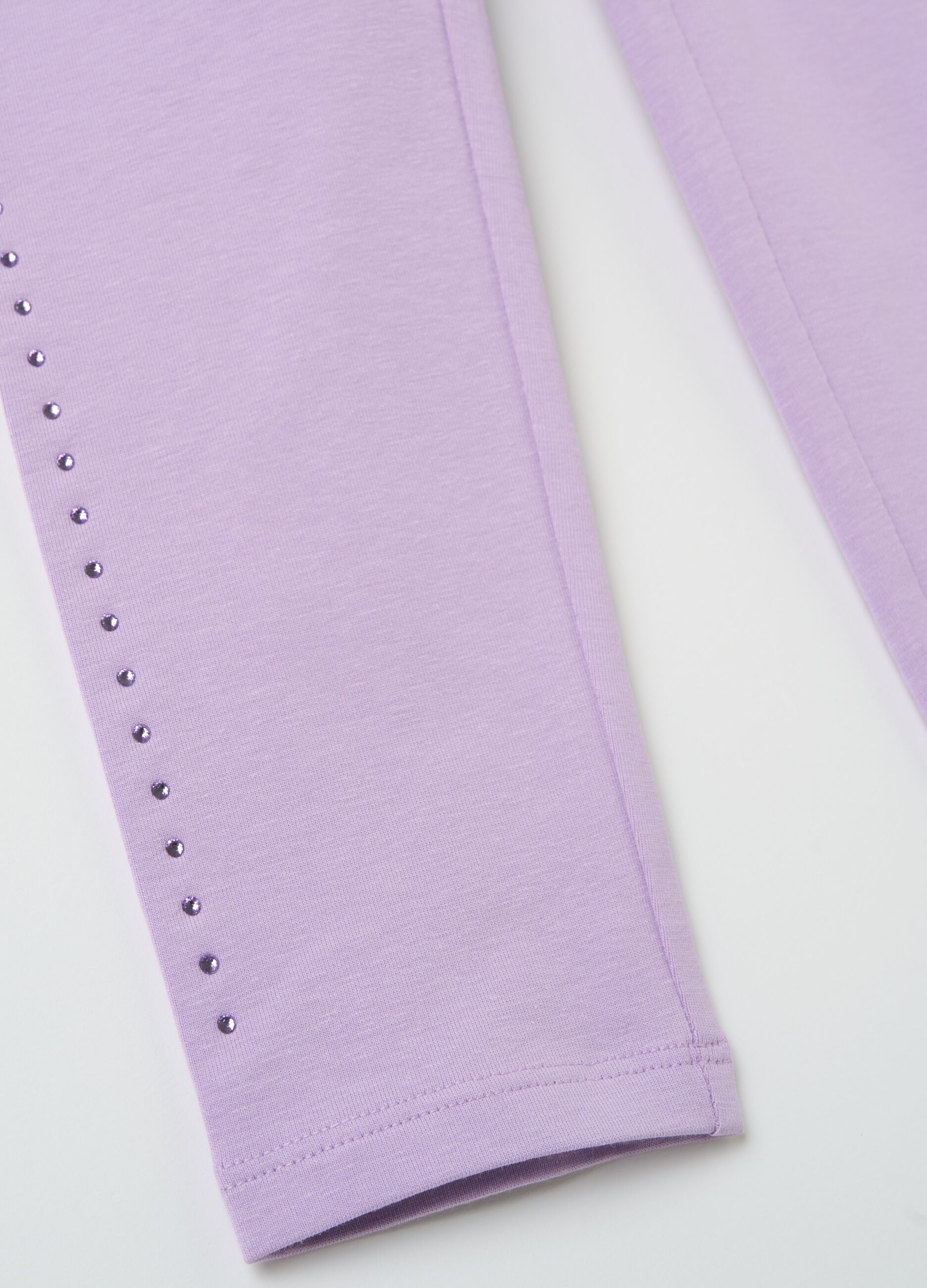 Stretch cotton leggings with diamanté motif