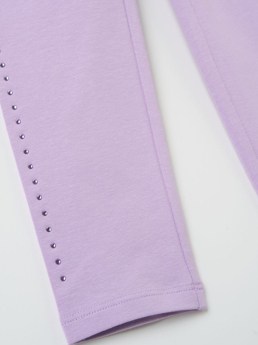 Stretch cotton leggings with diamanté motif_3