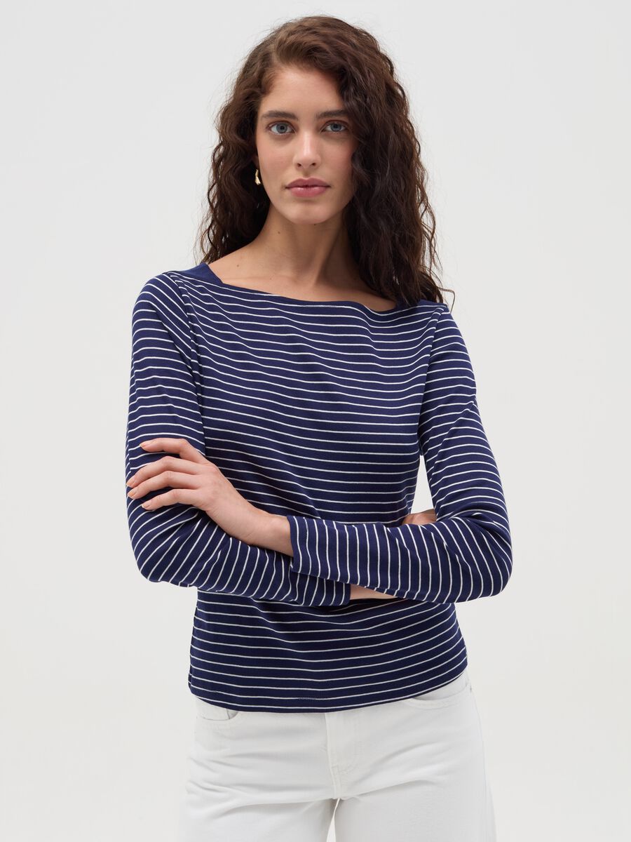 Striped T-shirt with boat neck_0