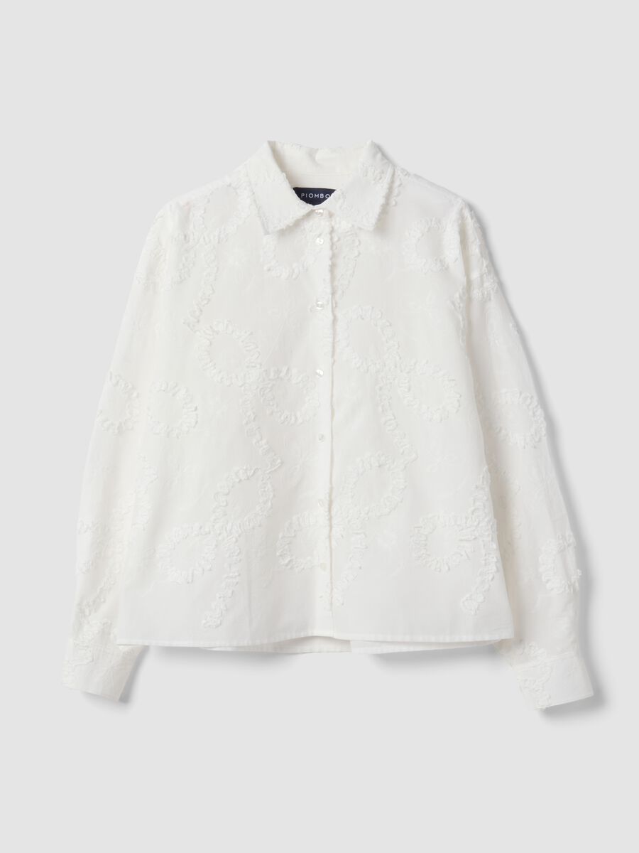 White pure cotton shirt with floral embroidery, regular fit_0