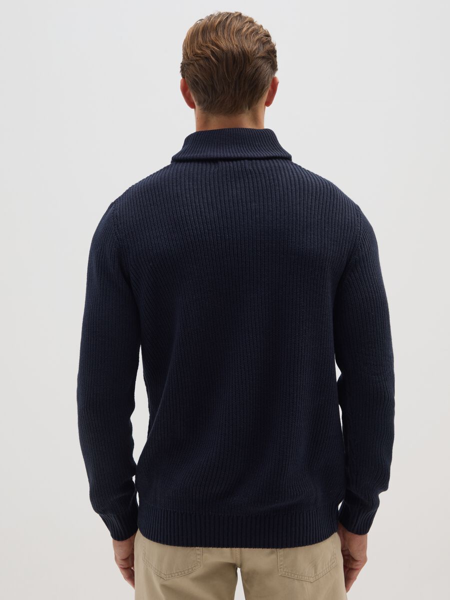 Blue sweater with shawl collar regular fit_2