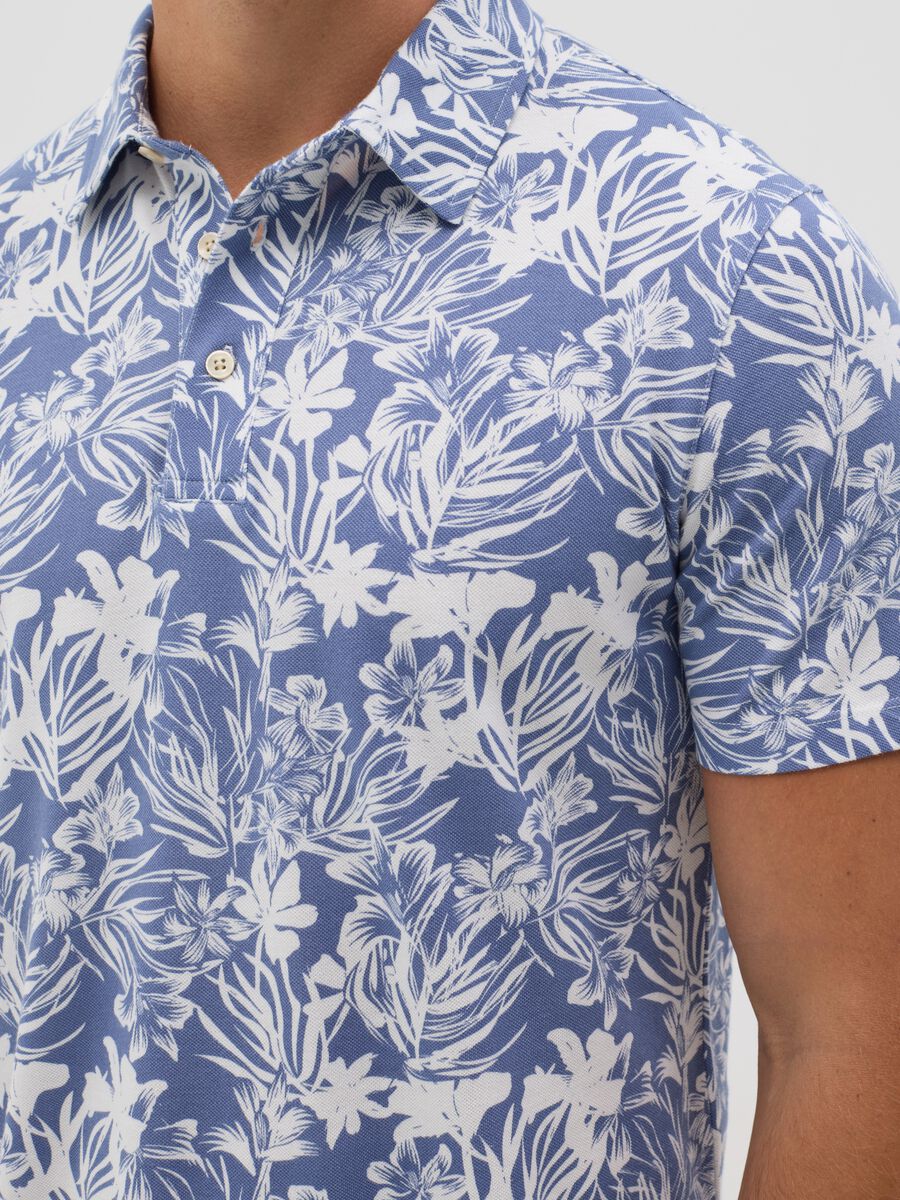 BST blue polo shirt with short sleeves and floral print_3