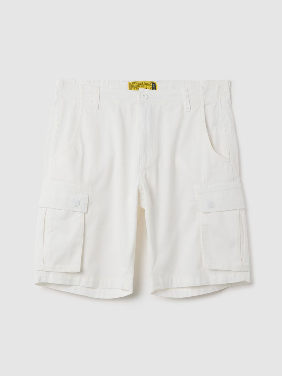 Bermuda da uomo in puro cotone bianco regular fit_0