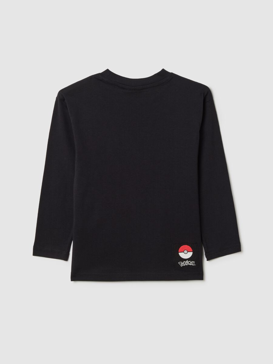Children's black pure cotton regular fit T-shirt with Pokémon print_1