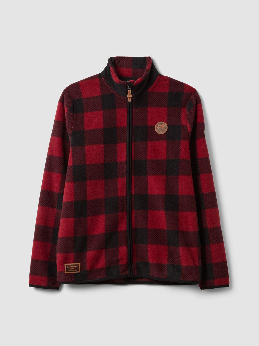 Red heavy check jacket with zip and high neck_0