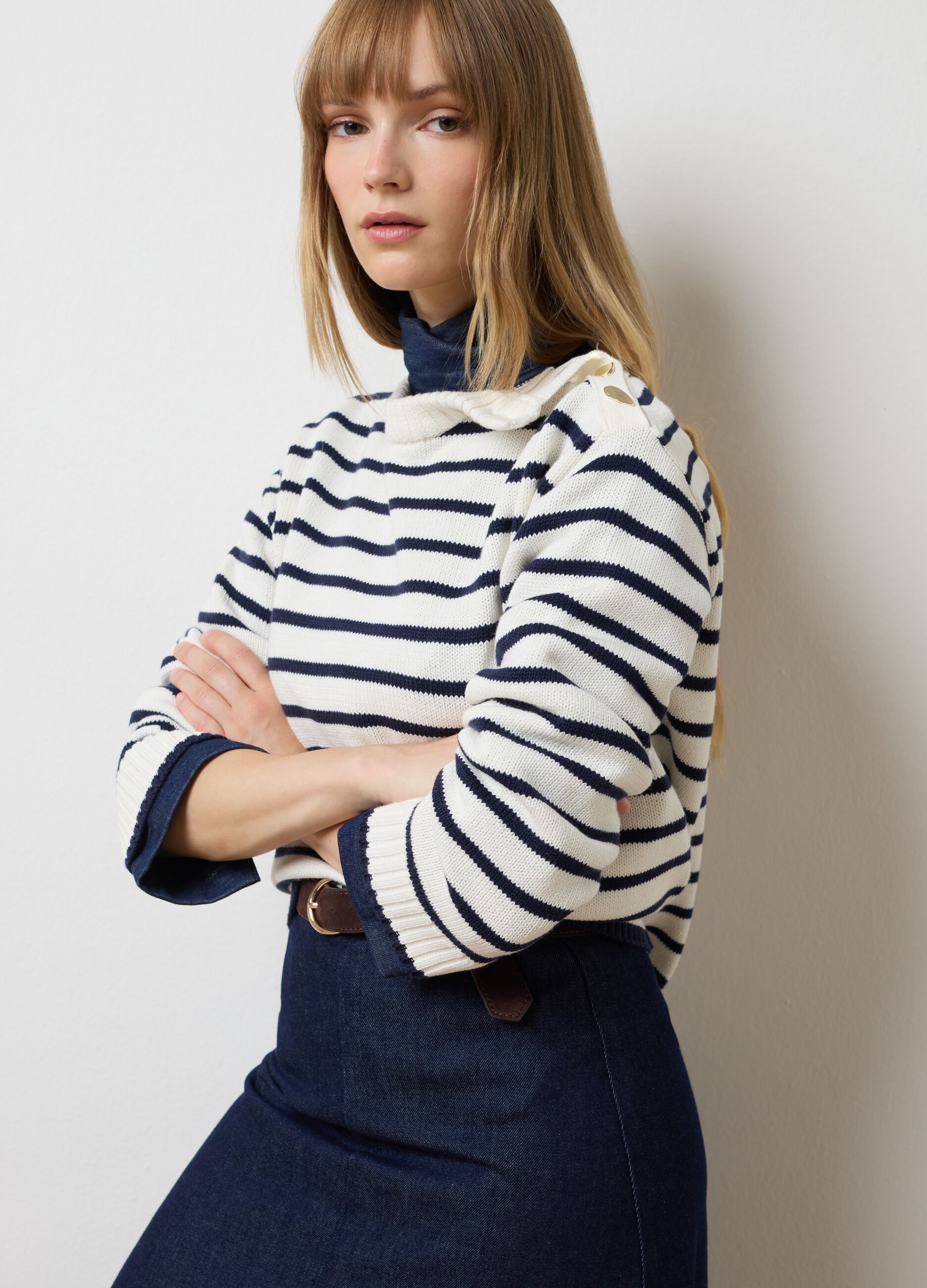 Maglione in misto cotone a righe oversize