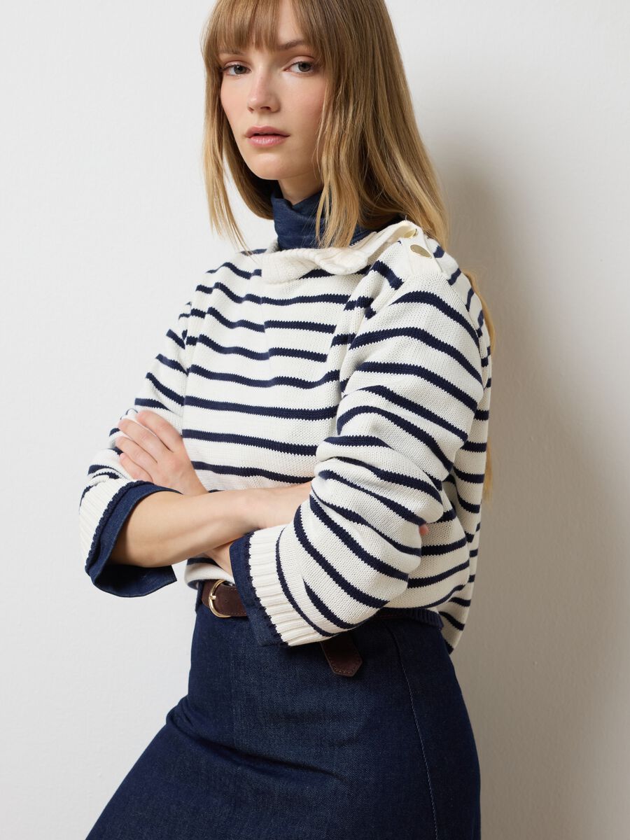 Maglione in misto cotone a righe oversize_2