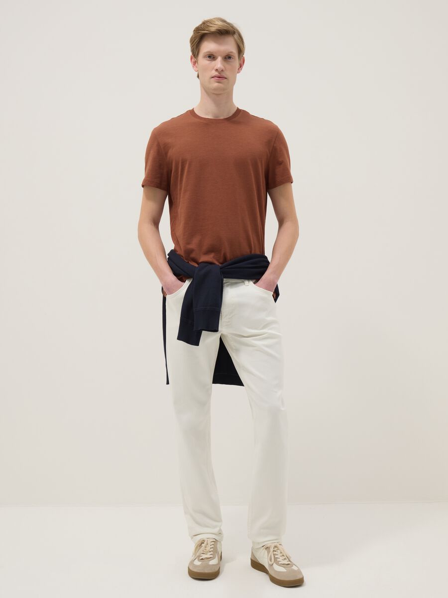 Brown short-sleeve pure cotton regular fit T-shirt_3