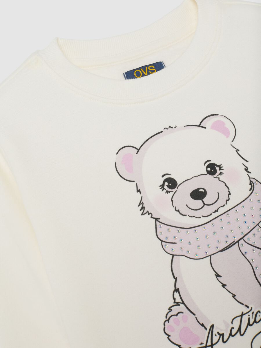 Girls' pure cotton white sweatshirt with print and round neckline_2
