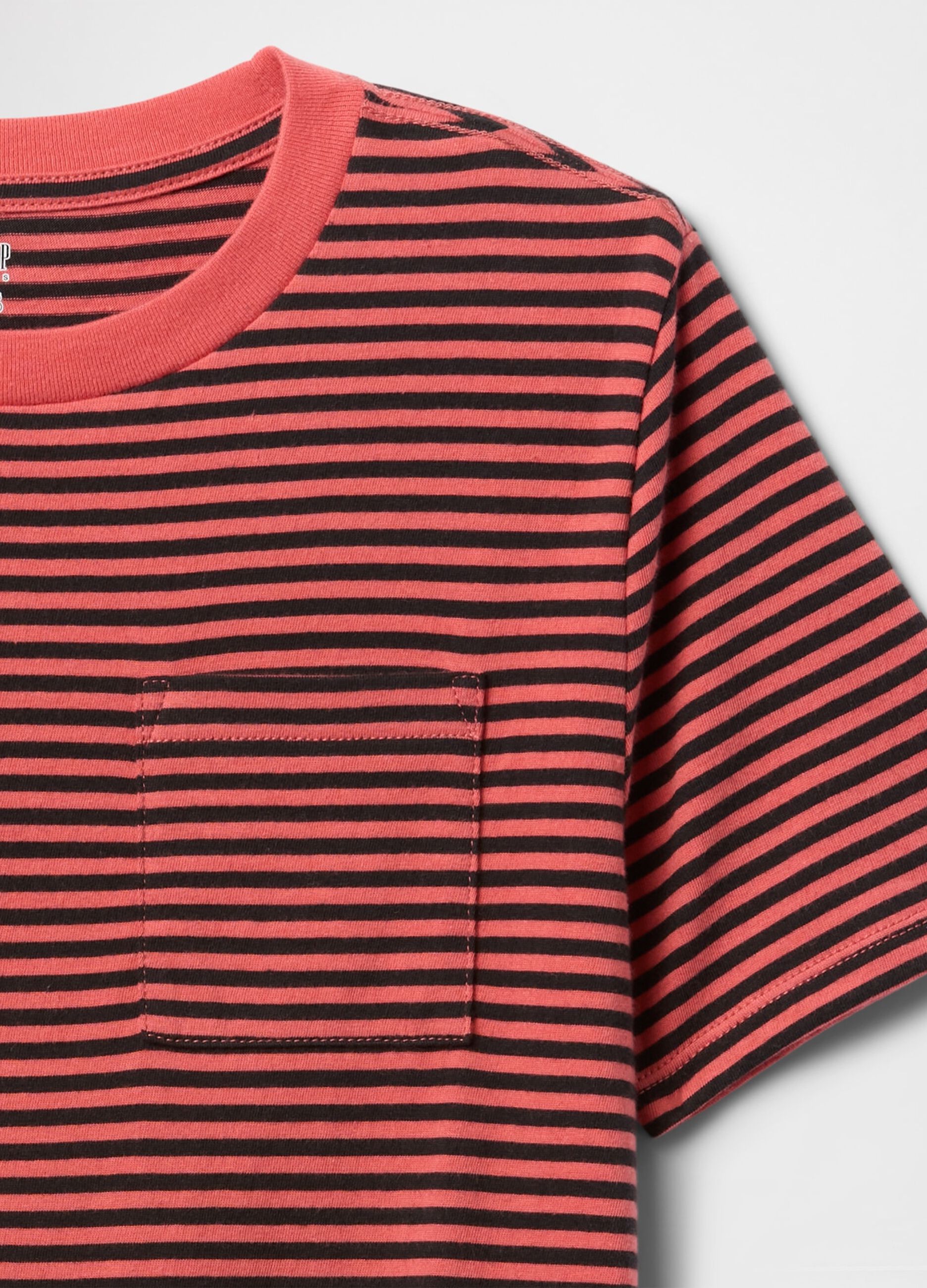 Red and black striped T-shirt with pocket