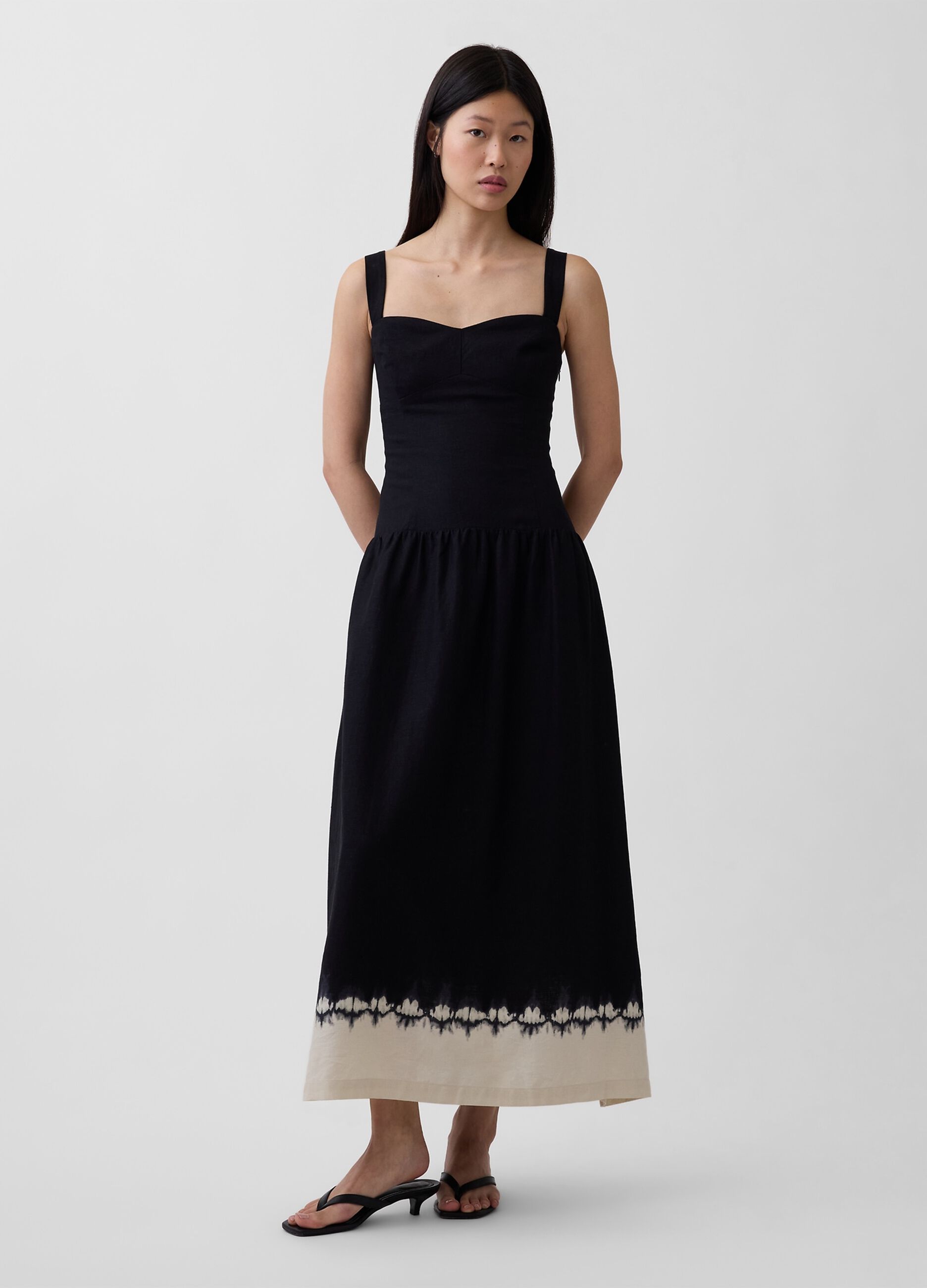 Linen-blend midi dress