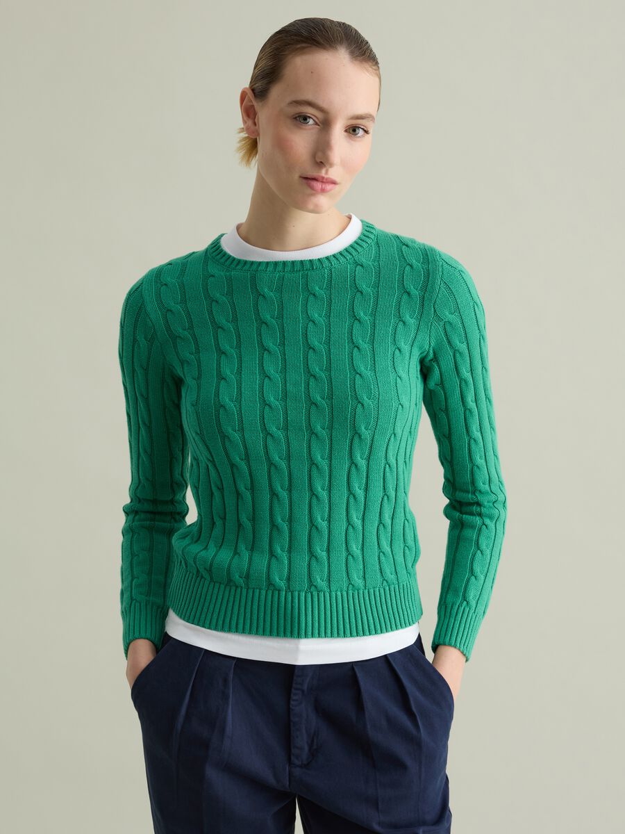 Ribbed pullover with cable-knit design_0