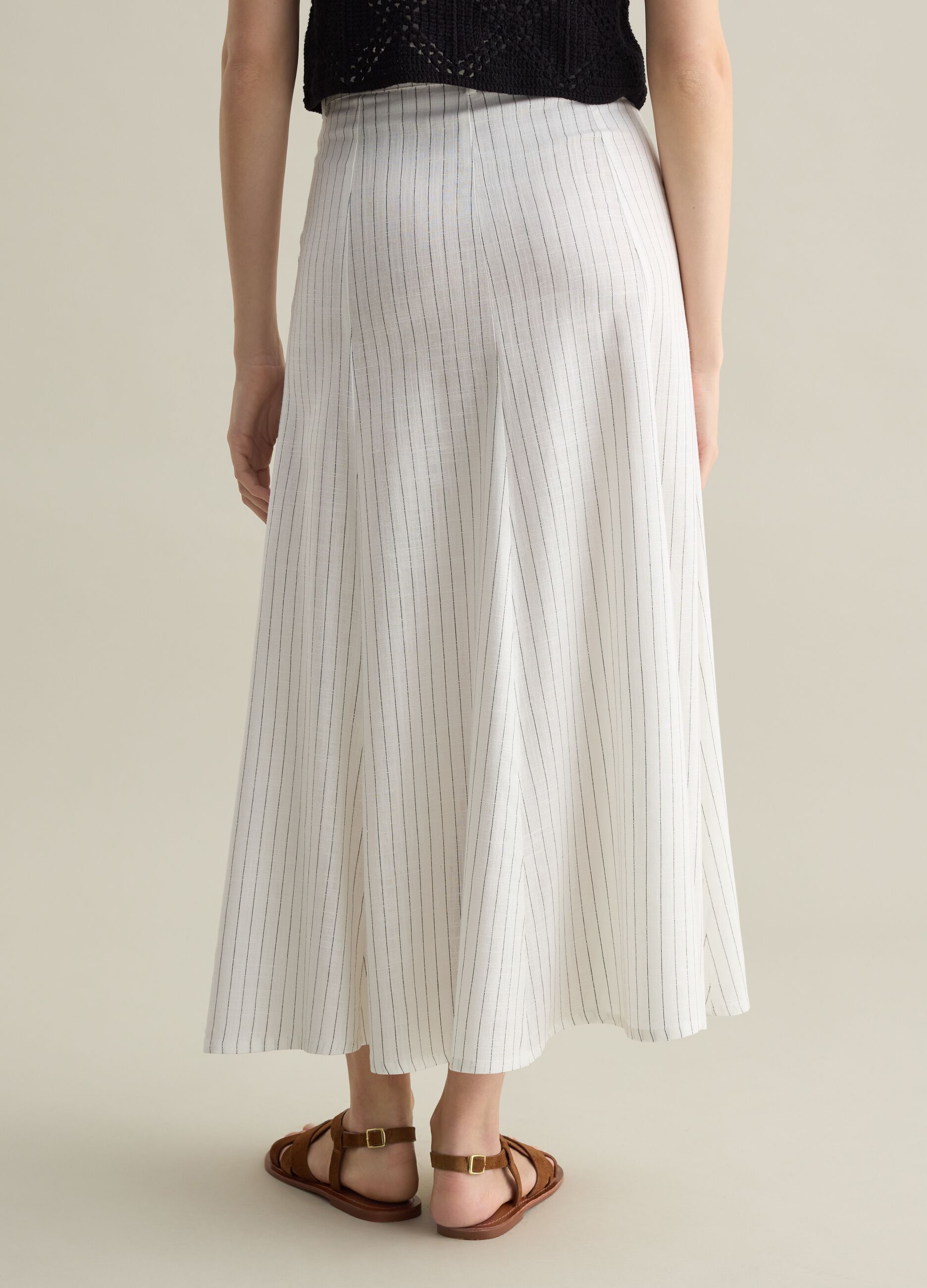 Long white pinstriped skirt