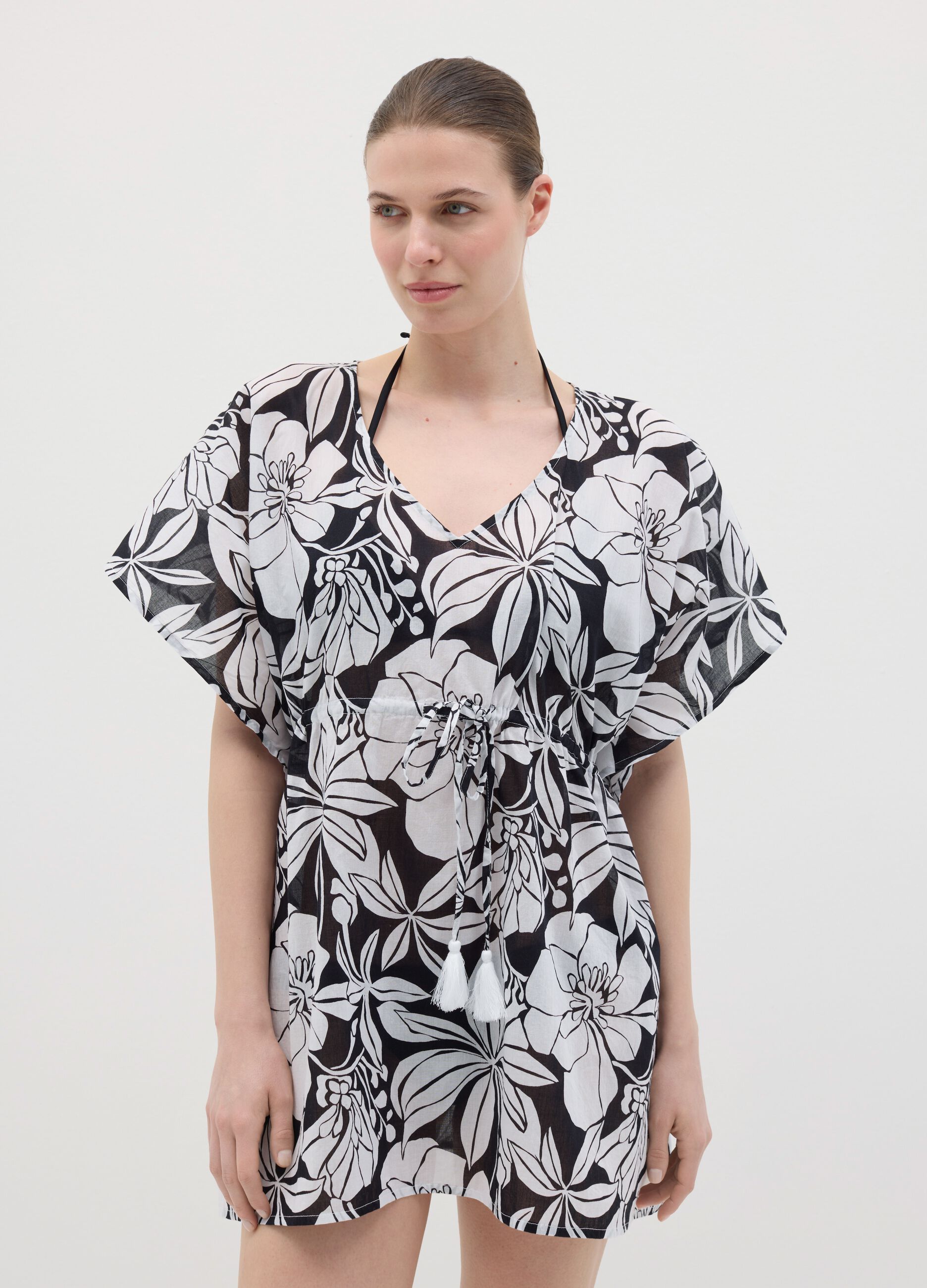Copricostume da donna in puro cotone multicolor corto