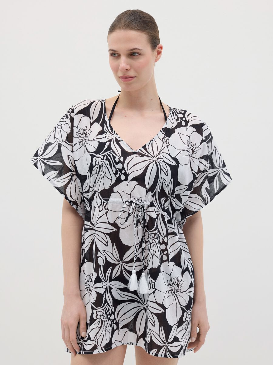 Women’s short multicoloured beach cover-up in 100% cotton_1