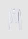 T-shirt bianca in cotone organico elasticizzato con collo a costine_3