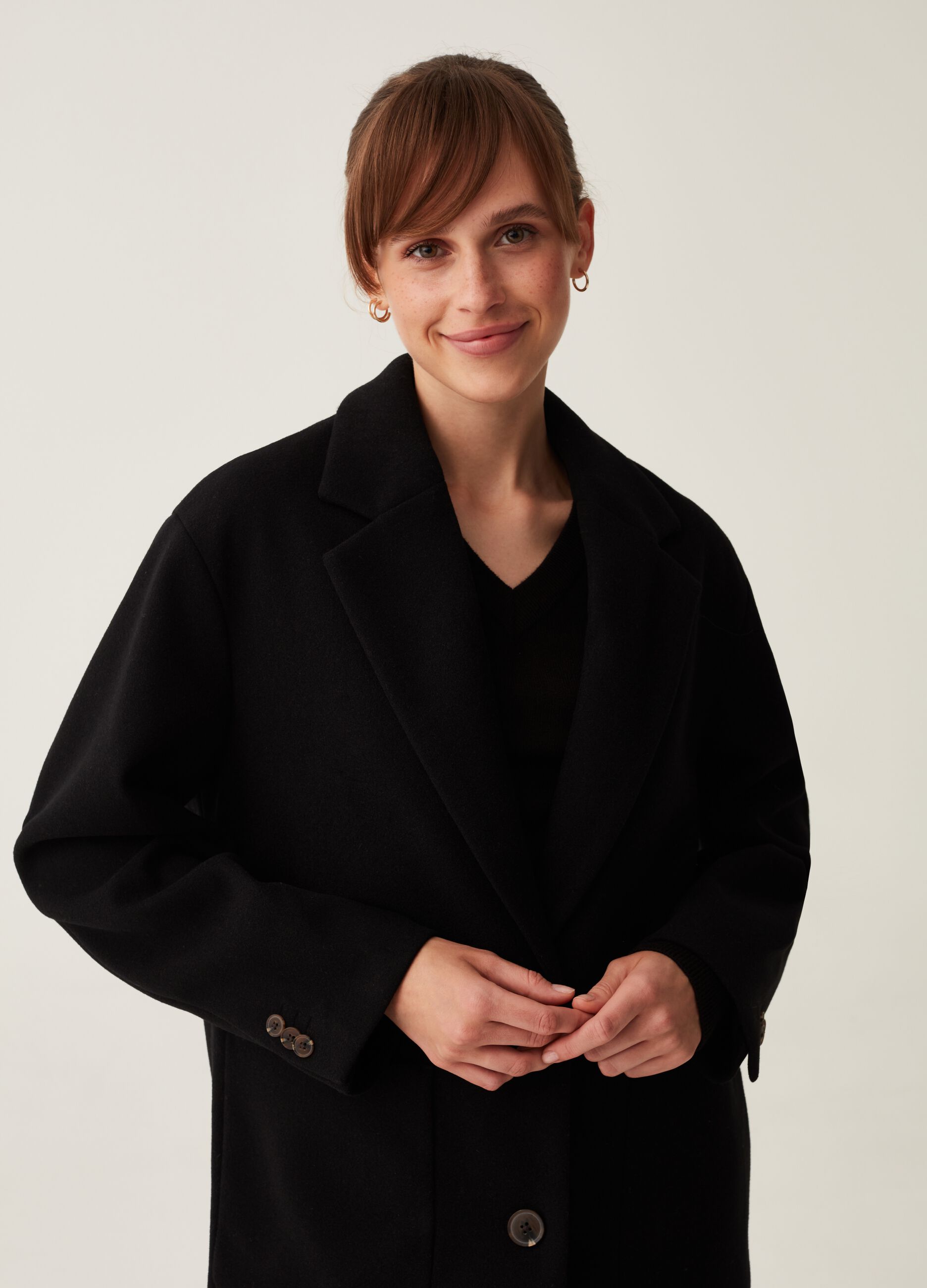 Cappotto lungo monopetto in panno_1