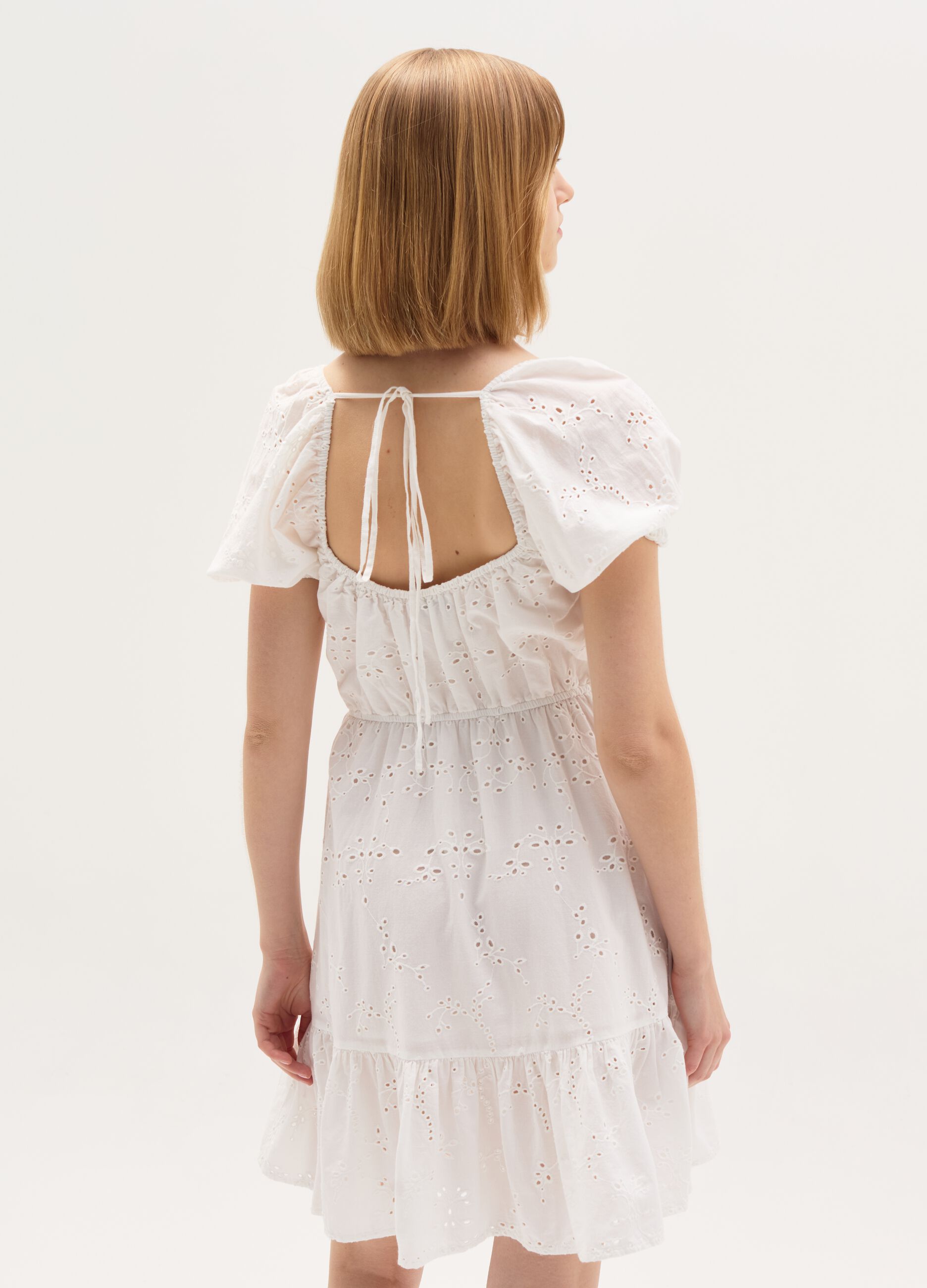 short tiered dress in broderie anglaise