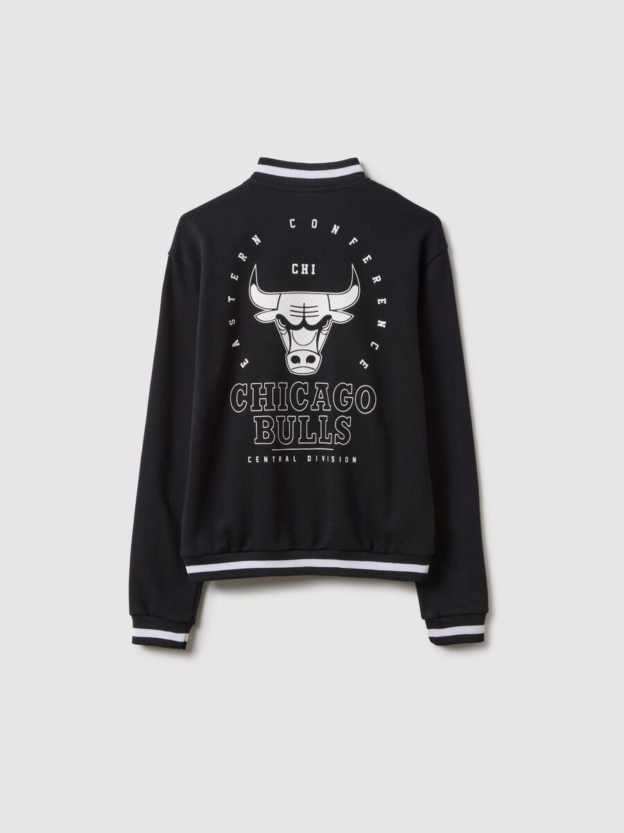 Black cotton blend bomber jacket for kids, regular fit with print_1