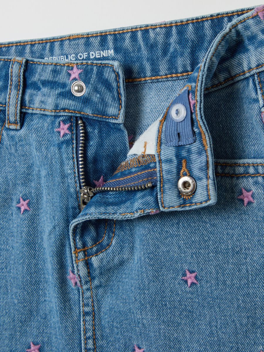Denim miniskirt with stars embroidery_2