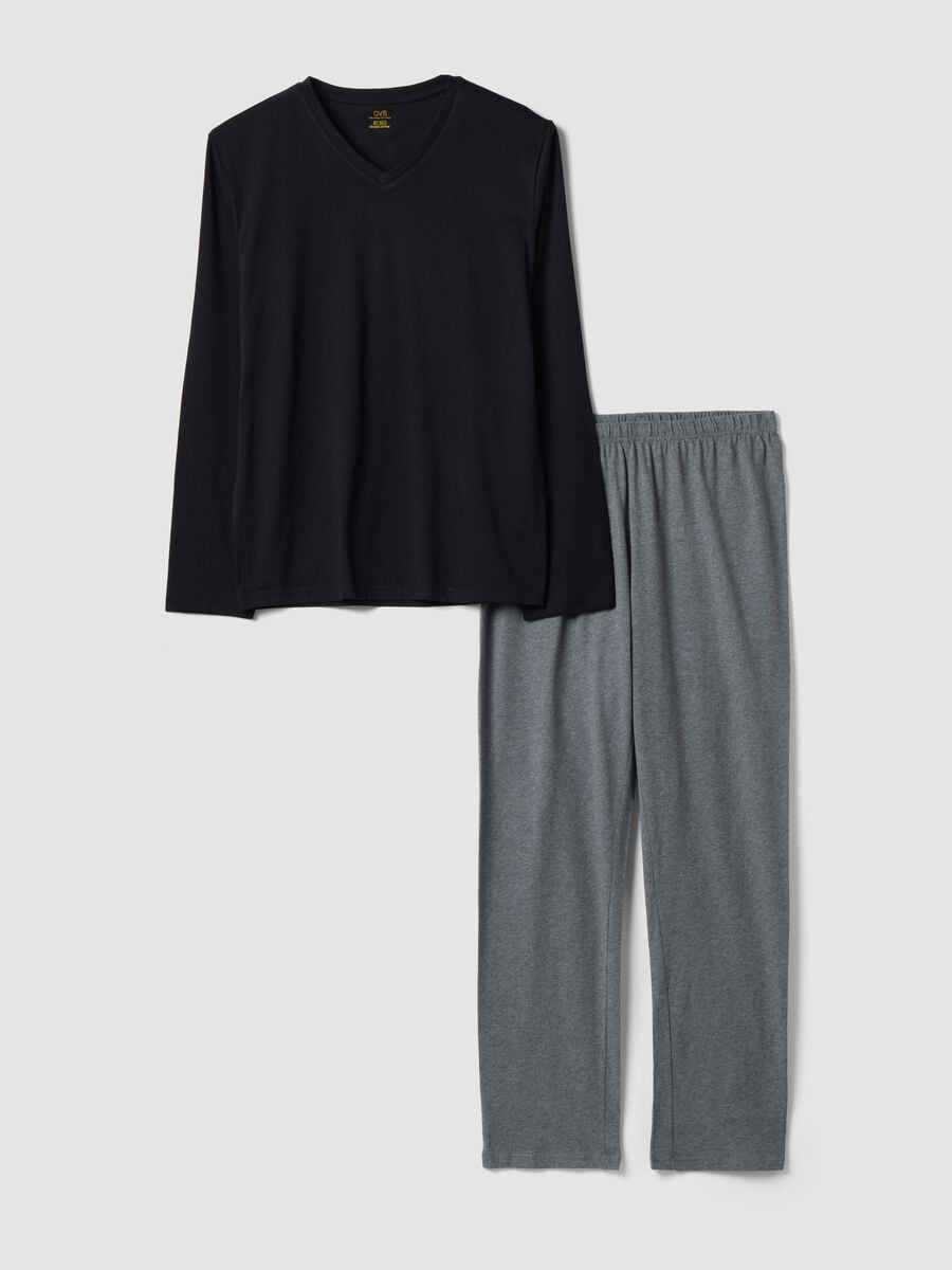 Pigiama nero e grigio in puro cotone organico con scollo a V regular fit_4